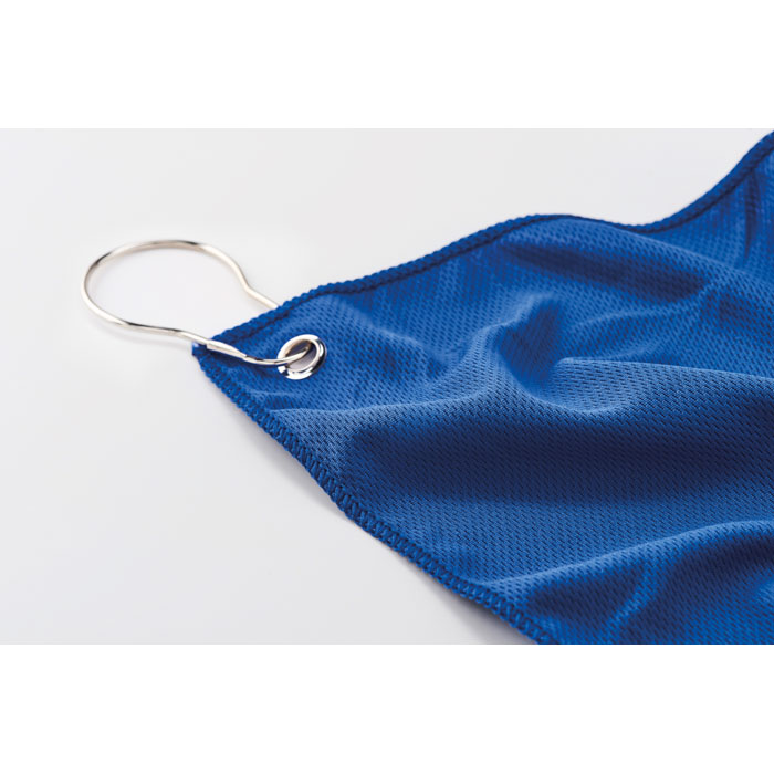 RPET golf towel with hook clip Blu item detail picture