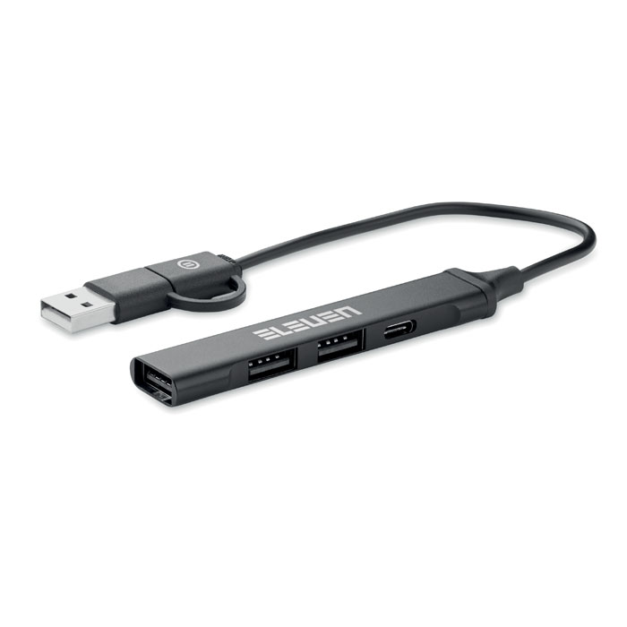 USB 4 port hub 19 cm Nero item picture printed