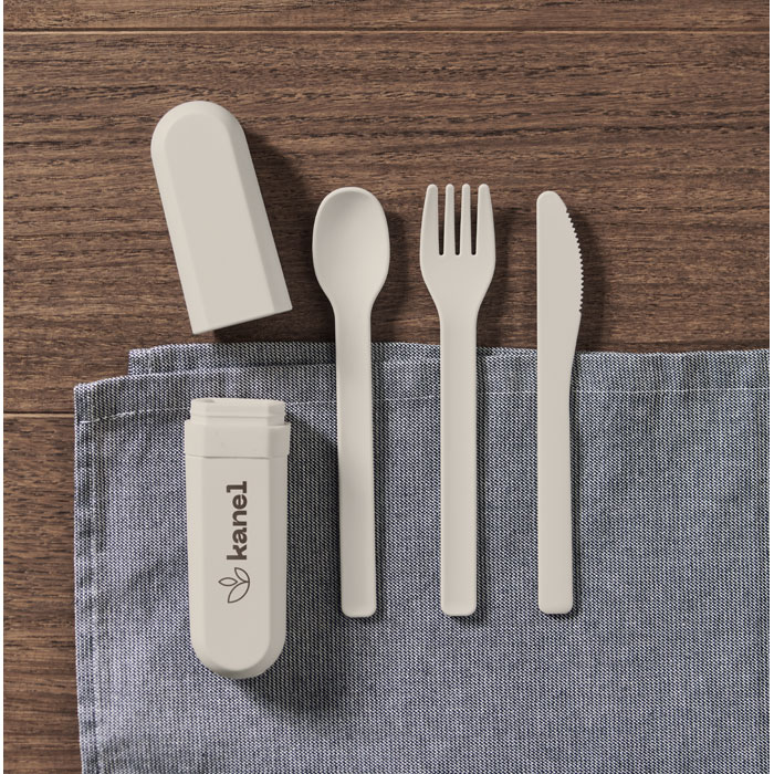 Cutlery set and case in PLA Beige item picture printed