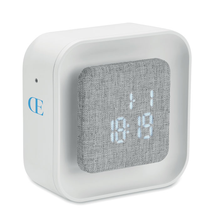 Recycled ABS/RPET alarm clock Bianco item picture printed