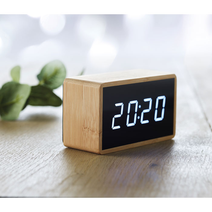 LED alarm clock bamboo casing Legno item ambiant picture