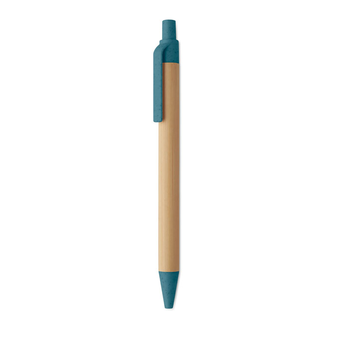 Push button ball pen in bamboo Blu item picture front
