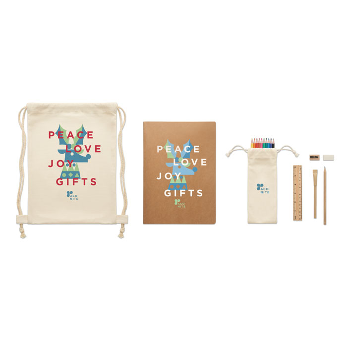 Kids drawing set in drawstring Beige item picture printed