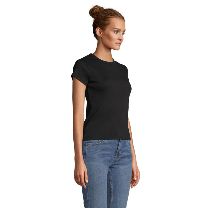 SARA WOMEN'S RIBBED T-SHIRT Nero Profondo item picture side