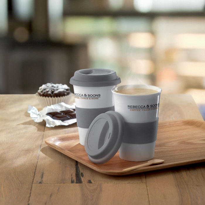Ceramic mug w/ lid and sleeve Grigio item picture printed