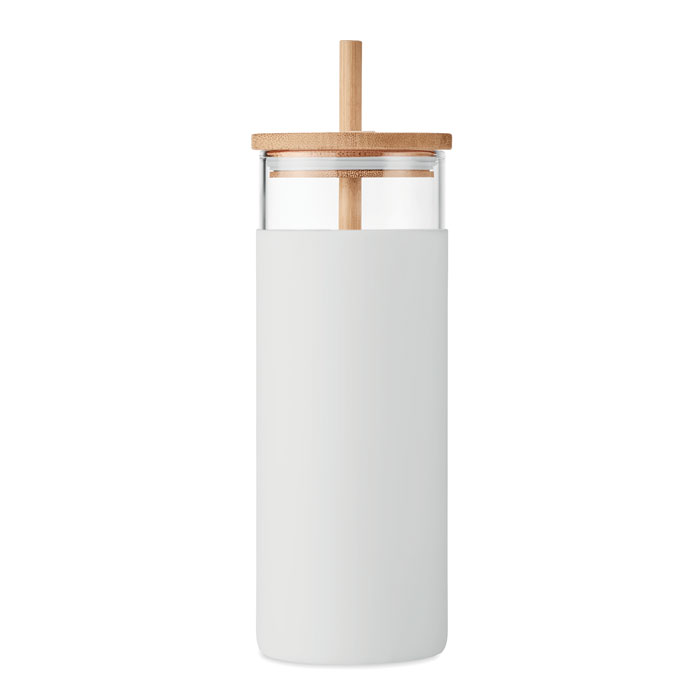Glass tumbler 450ml bamboo lid Bianco item picture back