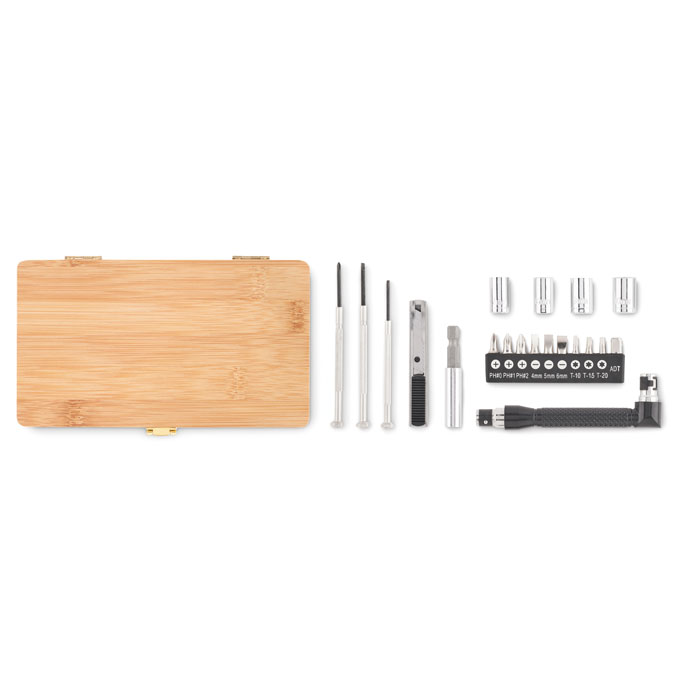 21 pcs tool set in bamboo case Legno item picture top