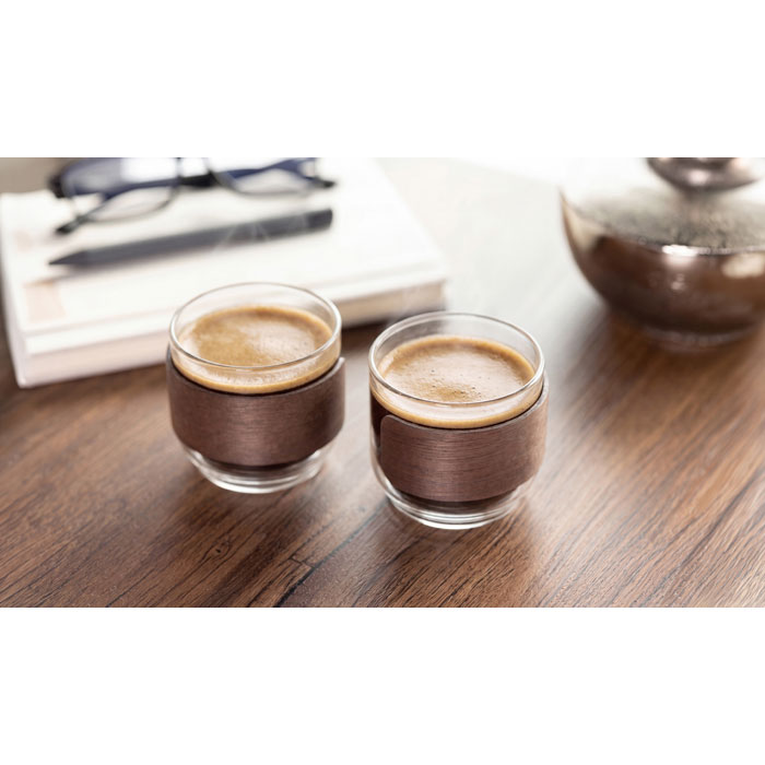 Coffee glass set walnut grip Legno item ambiant picture