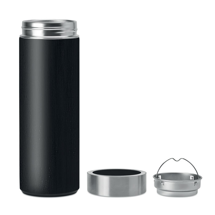 Double wall bamboo flask 400ml Nero item picture open