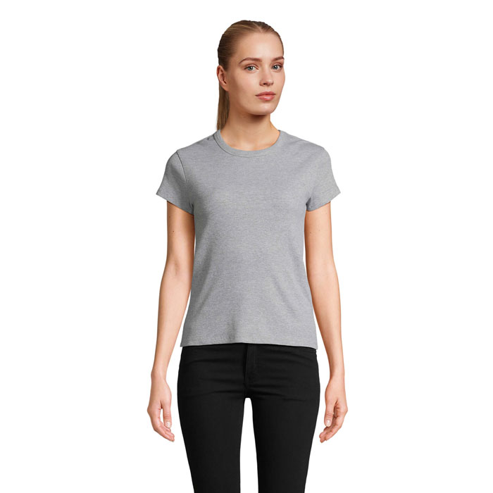 SARA WOMEN'S RIBBED T-SHIRT Grigio Chiaro Melange item picture front