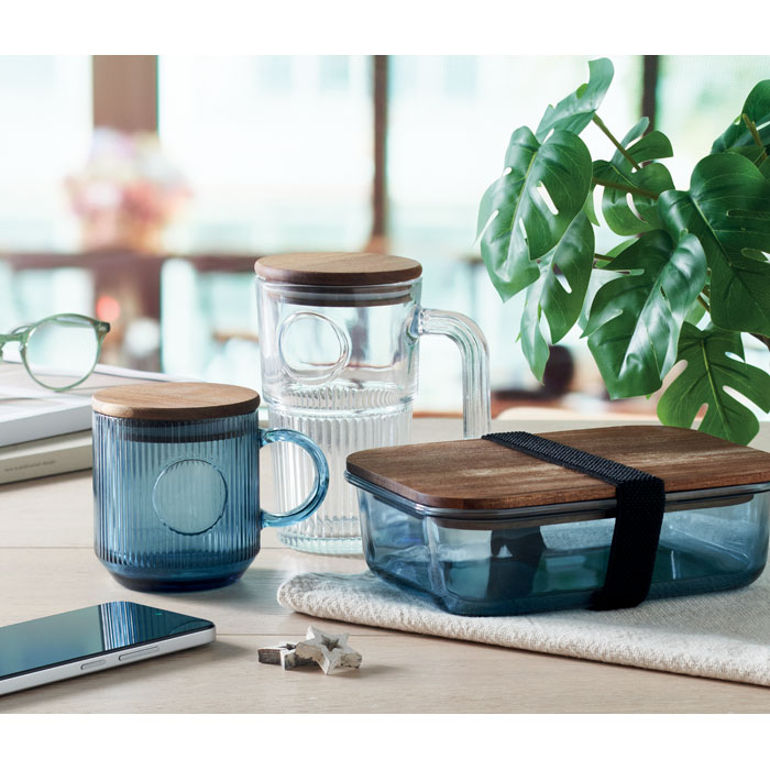 Ribbed glass mug 300ml Blu Trasparente item picture top