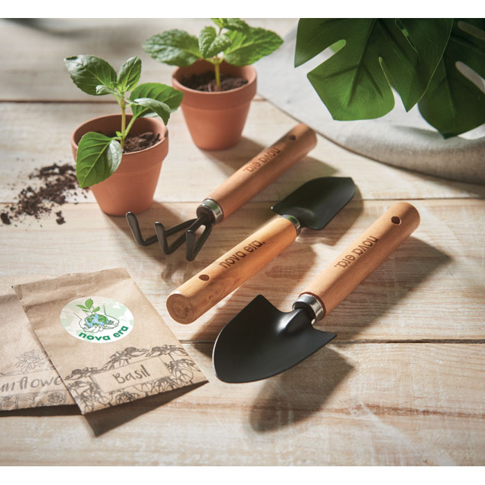 3 garden tools  in RPET pouch Nero item picture printed