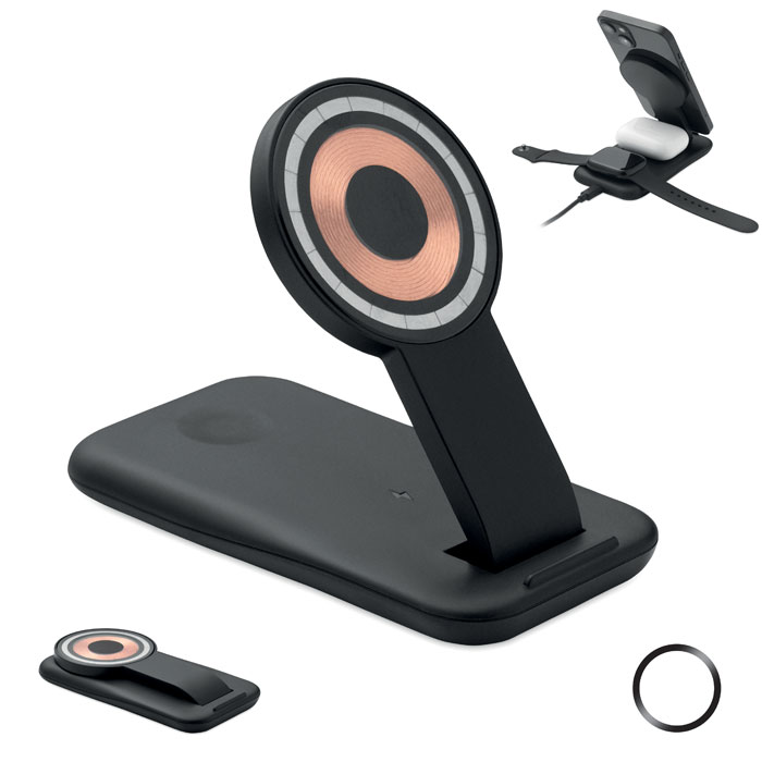 3 in 1 wireless charger 15W Nero item picture front