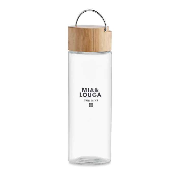 Glass bottle 500ml bamboo lid Trasparente item picture printed