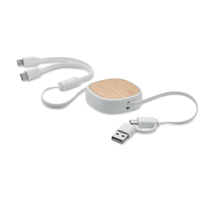 Retractable charging USB cable Bianco item picture front