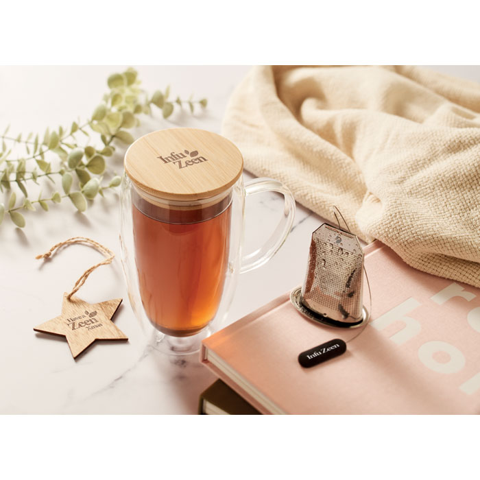 Double wall glass mug 450ml Trasparente item picture printed