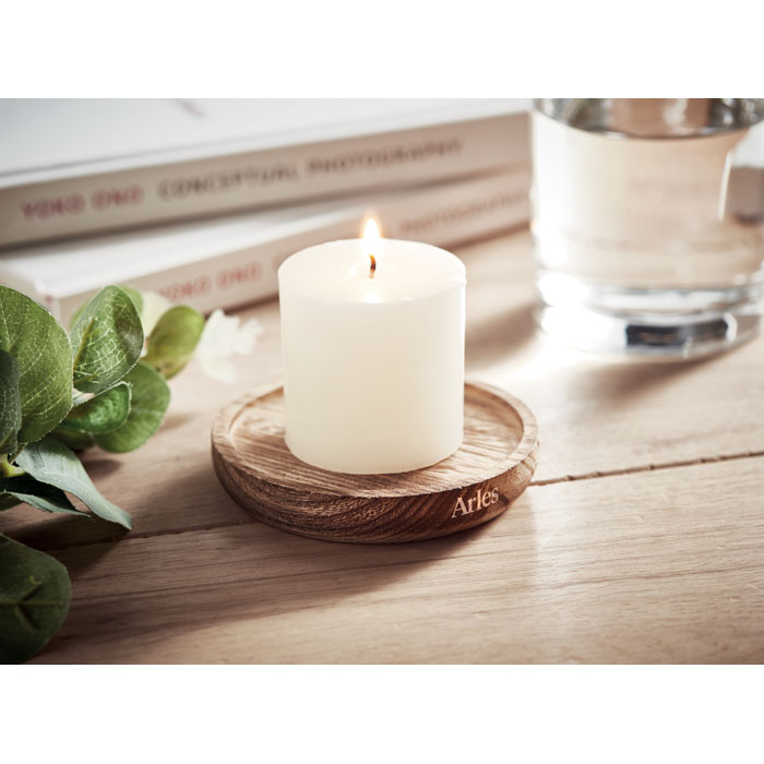Candle on round wooden base Legno item picture printed