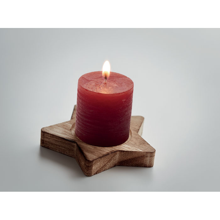 Candle on star wooden base Rosso item detail picture