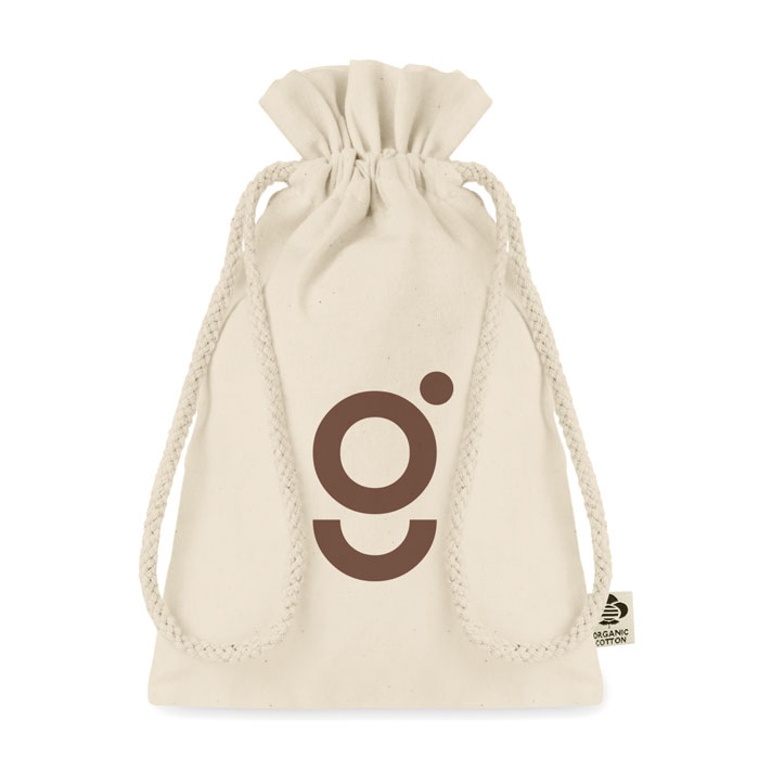 Small organic cotton gift bag Beige item picture printed