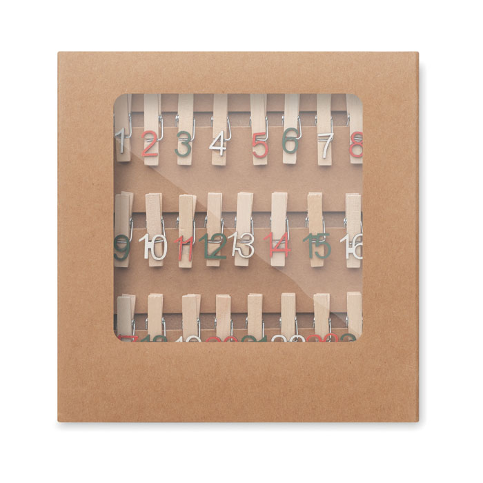 Set 24 clip calendario avvento wood item picture back