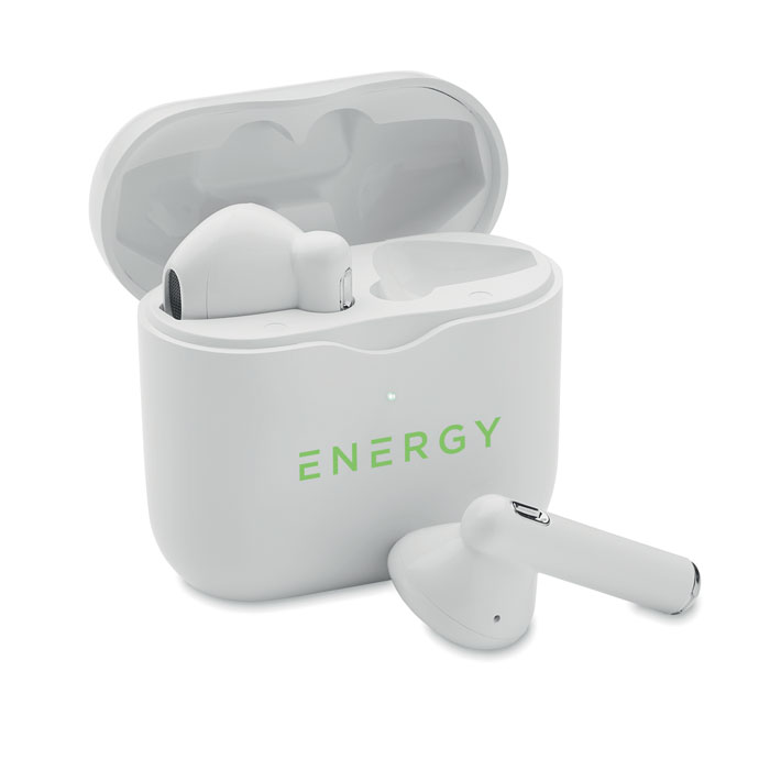 TWS earbuds with charging base Bianco item picture printed