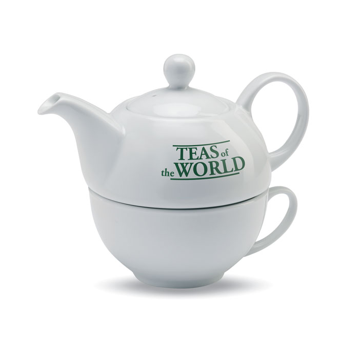 Set tè teiera e tazza white item picture printed