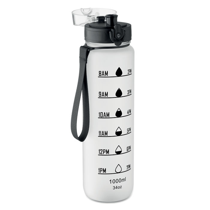 Sports water bottle RPET 1L Bianco Trasparente item picture open