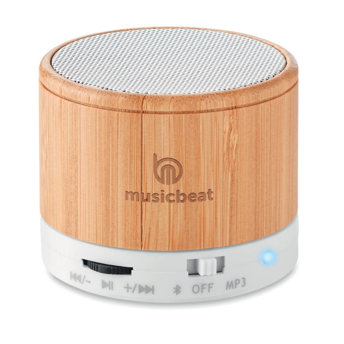 Round Bamboo wireless speaker Bianco item picture printed