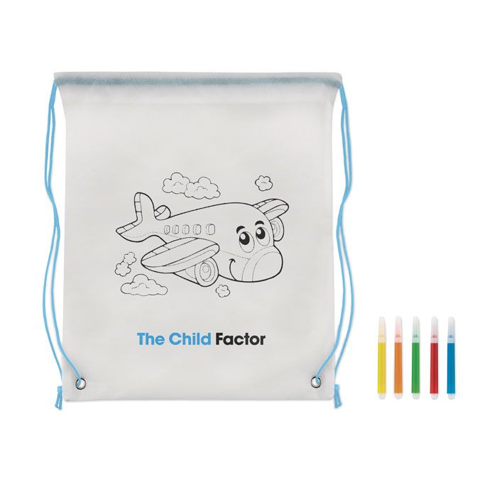 Non woven kids bag with pens Blu Bambino item picture printed