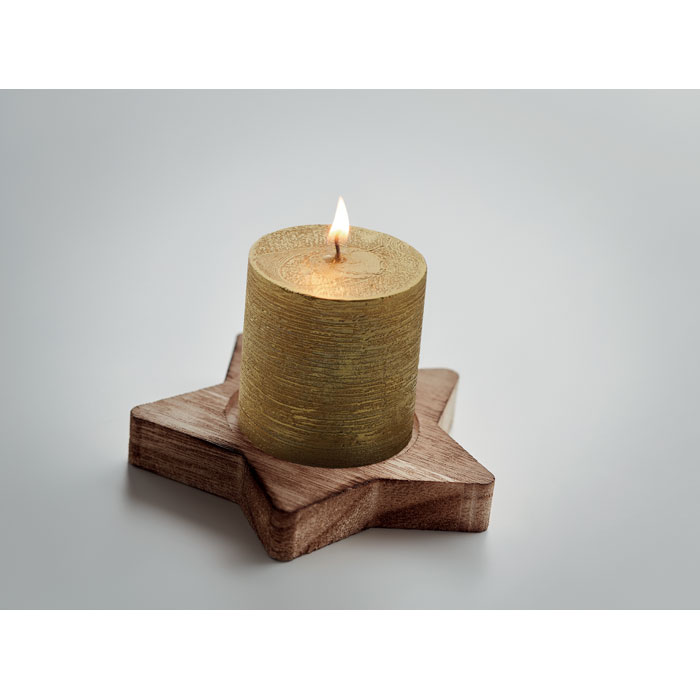 Candle on star wooden base Oro item detail picture