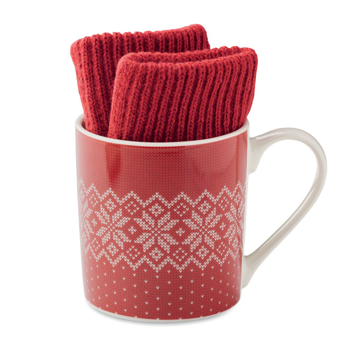 Winter gift mug and gloves set Rosso item picture open