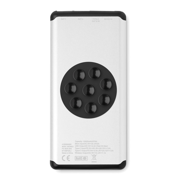Wireless 10000 mAh Power bank Argento Opaco item picture back
