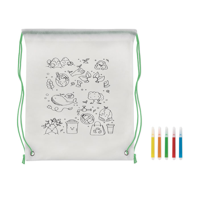 Non woven kids bag with pens Lime item picture back