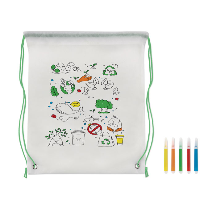 Non woven kids bag with pens Lime item picture top