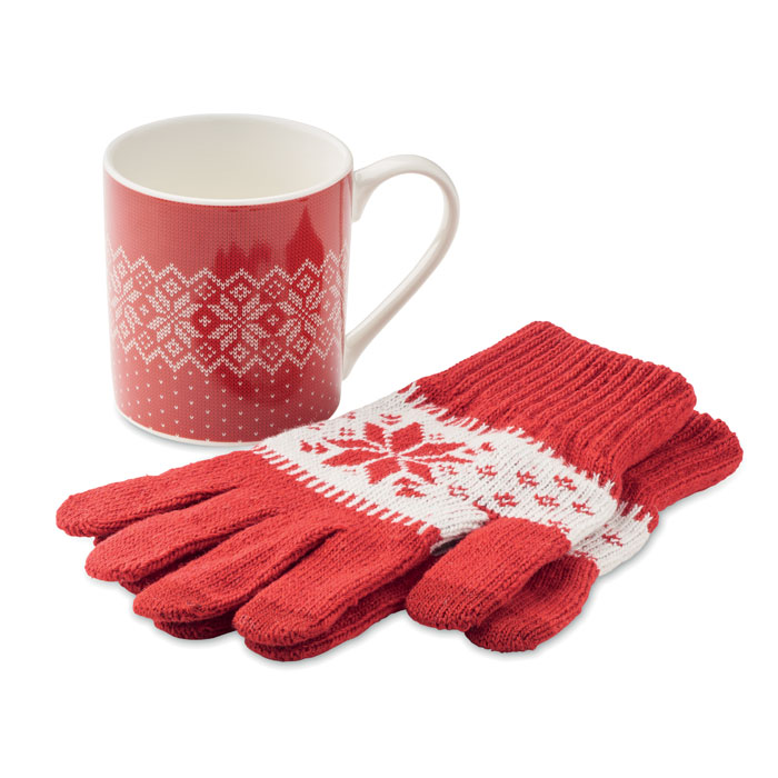 Winter gift mug and gloves set Rosso item picture side