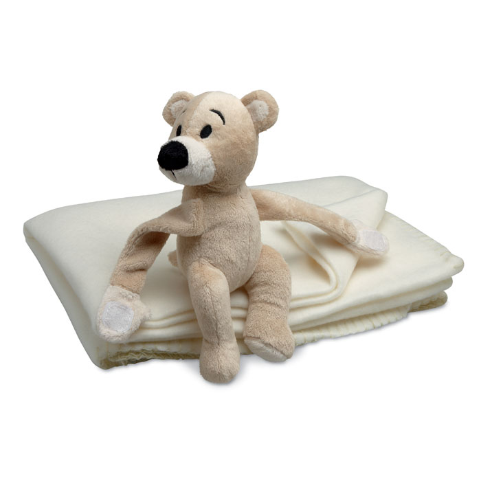 Fleece blanket with bear Bianco item picture back