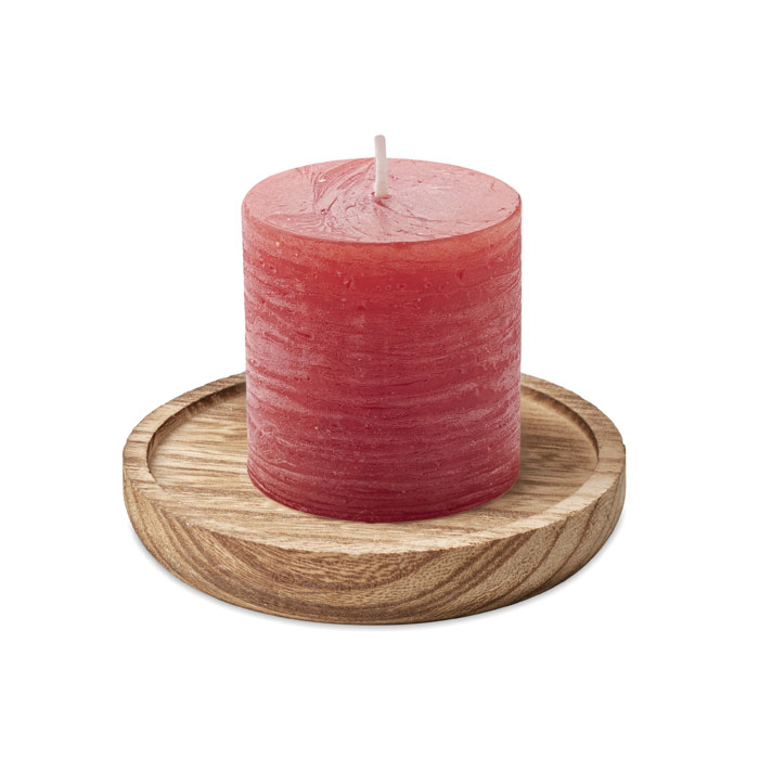 Candle on round wooden base Rosso item picture front