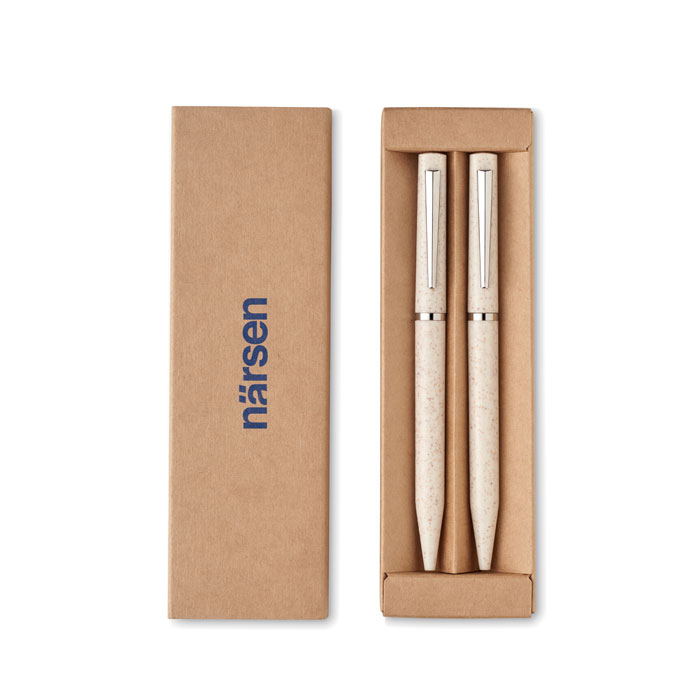 Wheat straw/ABS twist pen set Beige item picture printed