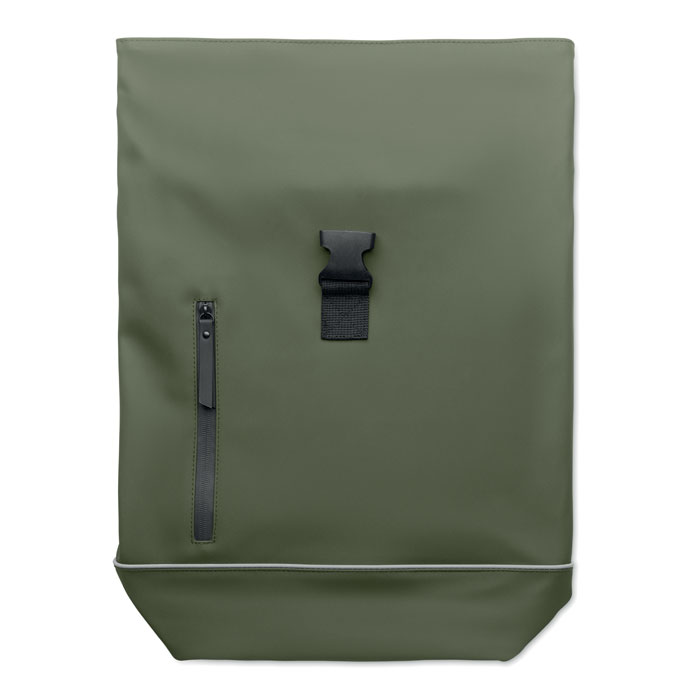 Zaino in PU rolltop per laptop Verde Scuro item picture open
