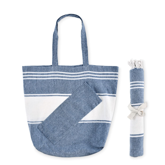 Borsa da spiaggia con telo Blu item picture back