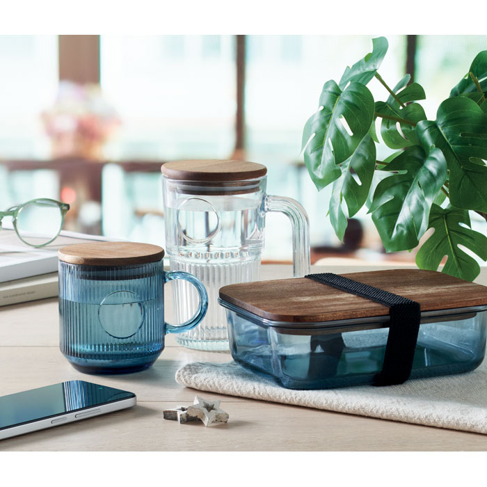 Ribbed glass mug 300ml Blu Trasparente item ambiant picture