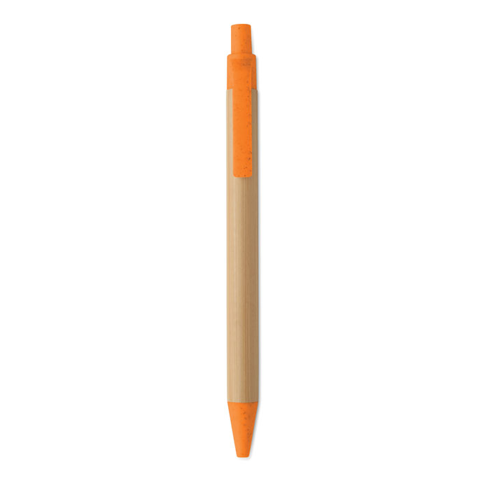 Push button ball pen in bamboo Arancio item picture top