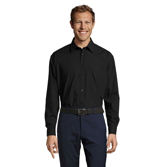BALTIMORE POPLIN MEN SHIRT Nero item picture front