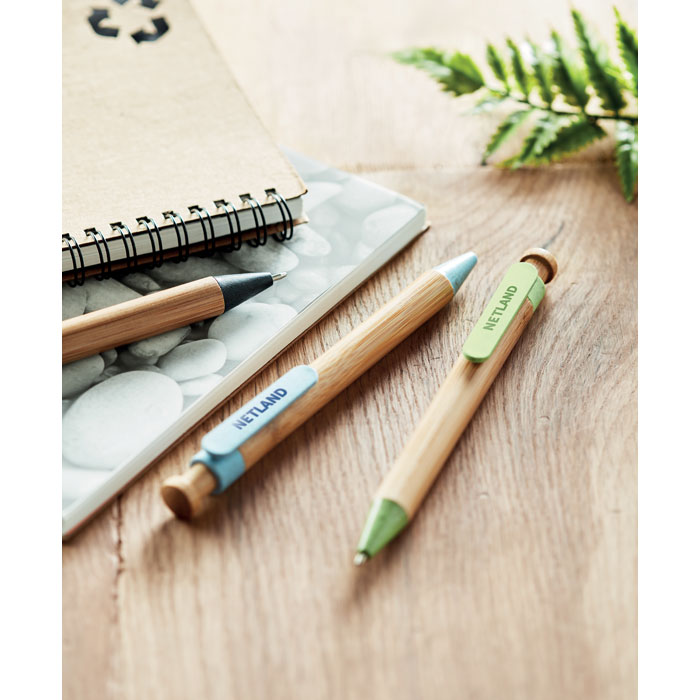 Bamboo/Wheat-Straw ABS ball pen Blu item picture printed