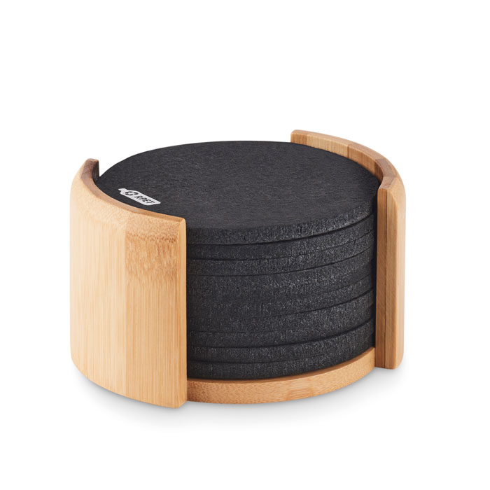 RPET coasters in bamboo holder Legno item picture front