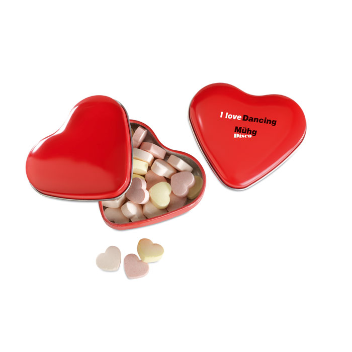 Heart tin box with candies Rosso item picture printed