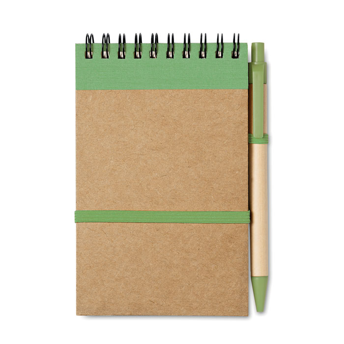 A6 recycled notepad with pen Lime item picture back