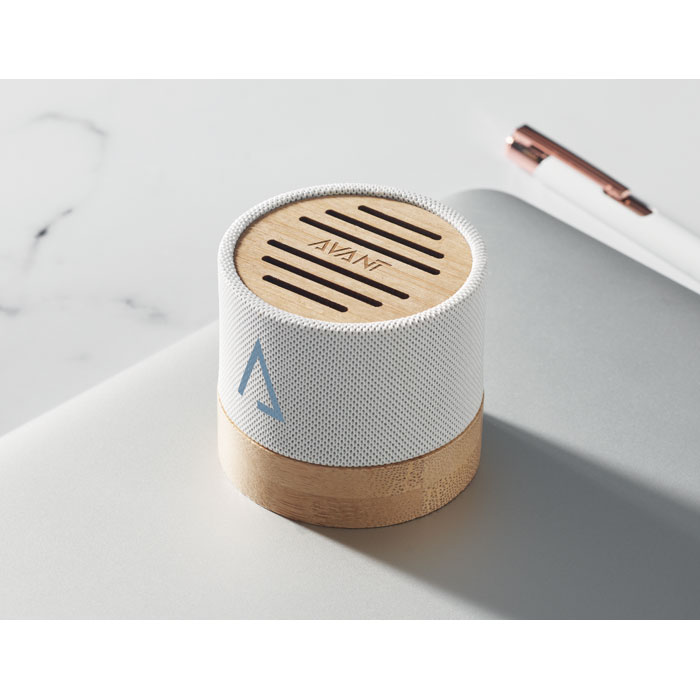 Speaker wireless Bamboo RPET Bianco item picture printed