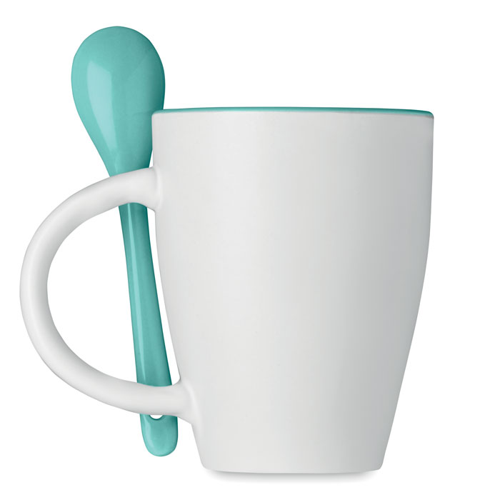 Bicolour mug with spoon 250 ml Blu item picture back