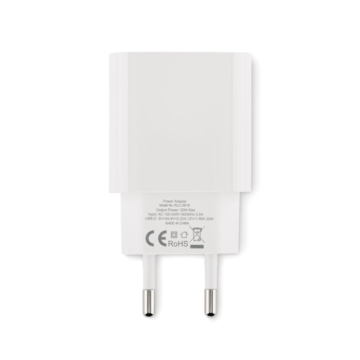 20W 2 port USB charger EU plug Bianco item picture back